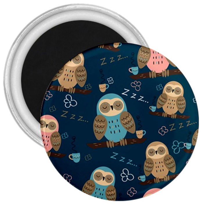 Seamless Pattern Owls Dreaming 3  Magnets