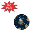 Seamless Pattern Owls Dreaming 1  Mini Buttons (100 pack)  Front