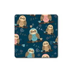 Seamless Pattern Owls Dreaming Square Magnet by Vaneshart