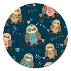 Seamless Pattern Owls Dreaming Magnet 5  (round) by Vaneshart