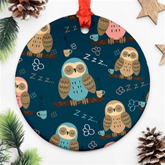 Seamless Pattern Owls Dreaming Round Ornament (two Sides) by Vaneshart