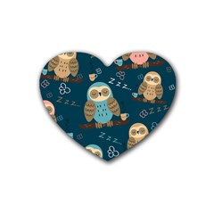 Seamless Pattern Owls Dreaming Rubber Coaster (heart)  by Vaneshart