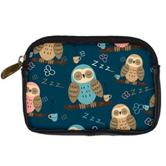 Seamless Pattern Owls Dreaming Digital Camera Leather Case by Vaneshart