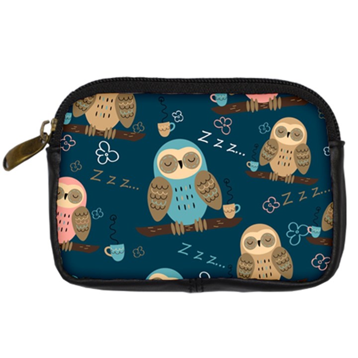 Seamless Pattern Owls Dreaming Digital Camera Leather Case