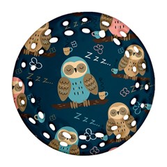 Seamless Pattern Owls Dreaming Ornament (round Filigree)