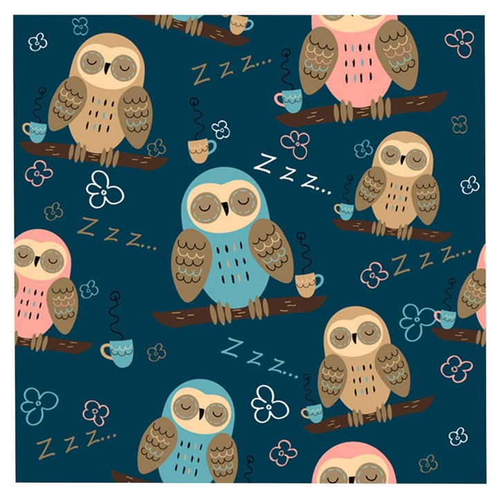 Seamless Pattern Owls Dreaming Wooden Puzzle Square