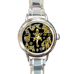 Mexican Culture Golden Tribal Icons Round Italian Charm Watch