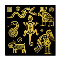 Mexican Culture Golden Tribal Icons Tile Coaster by Vaneshart