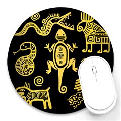 Mexican Culture Golden Tribal Icons Round Mousepads