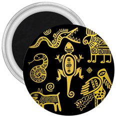 Mexican Culture Golden Tribal Icons 3  Magnets by Vaneshart