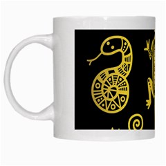 Mexican Culture Golden Tribal Icons White Mugs by Vaneshart