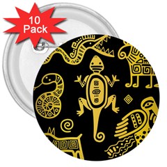 Mexican Culture Golden Tribal Icons 3  Buttons (10 Pack)  by Vaneshart