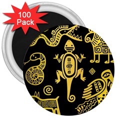 Mexican Culture Golden Tribal Icons 3  Magnets (100 pack)