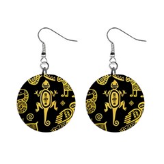 Mexican Culture Golden Tribal Icons Mini Button Earrings