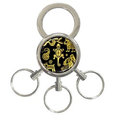 Mexican Culture Golden Tribal Icons 3-Ring Key Chain