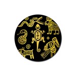 Mexican Culture Golden Tribal Icons Rubber Round Coaster (4 pack)  Front