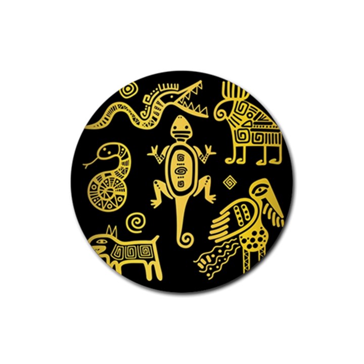 Mexican Culture Golden Tribal Icons Rubber Round Coaster (4 pack) 