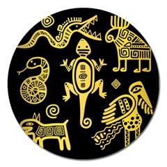 Mexican Culture Golden Tribal Icons Magnet 5  (Round)