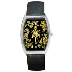 Mexican Culture Golden Tribal Icons Barrel Style Metal Watch