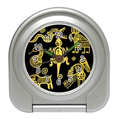 Mexican Culture Golden Tribal Icons Travel Alarm Clock