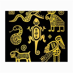 Mexican Culture Golden Tribal Icons Small Glasses Cloth