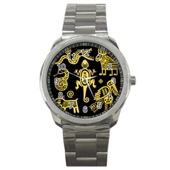 Mexican Culture Golden Tribal Icons Sport Metal Watch