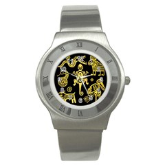 Mexican Culture Golden Tribal Icons Stainless Steel Watch