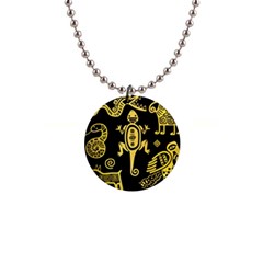 Mexican Culture Golden Tribal Icons 1  Button Necklace