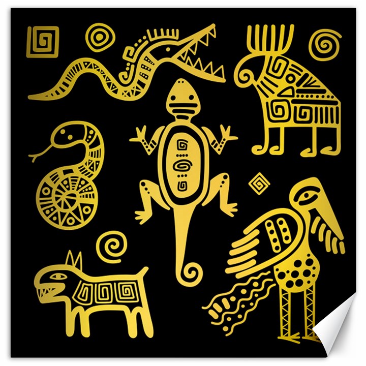 Mexican Culture Golden Tribal Icons Canvas 12  x 12 