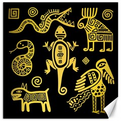 Mexican Culture Golden Tribal Icons Canvas 16  x 16 