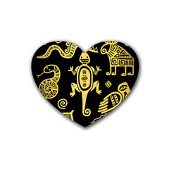 Mexican Culture Golden Tribal Icons Rubber Coaster (Heart) 