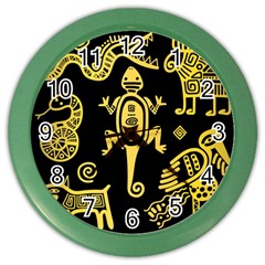 Mexican Culture Golden Tribal Icons Color Wall Clock