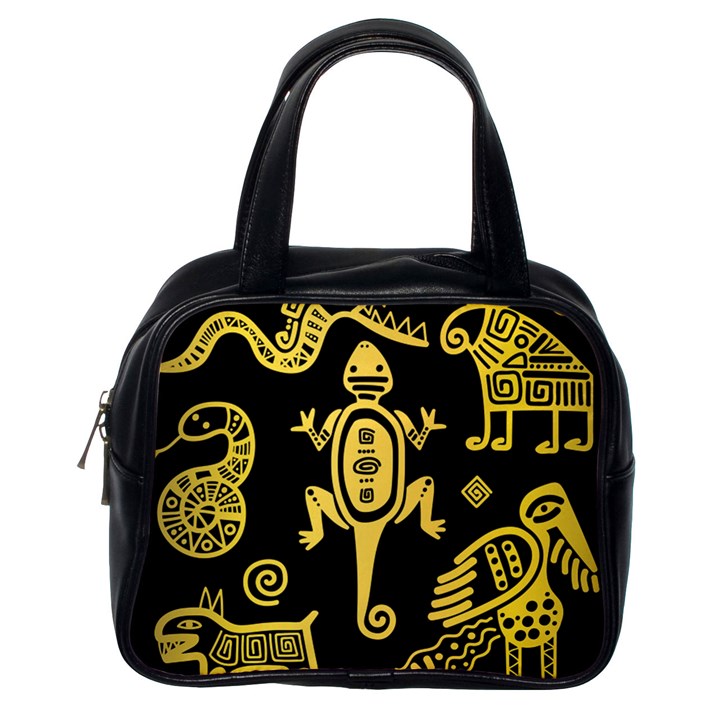 Mexican Culture Golden Tribal Icons Classic Handbag (One Side)