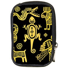 Mexican Culture Golden Tribal Icons Compact Camera Leather Case