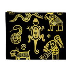 Mexican Culture Golden Tribal Icons Cosmetic Bag (xl)