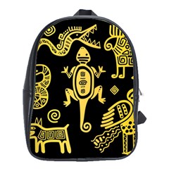 Mexican Culture Golden Tribal Icons School Bag (Large)