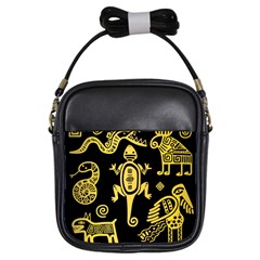 Mexican Culture Golden Tribal Icons Girls Sling Bag by Vaneshart