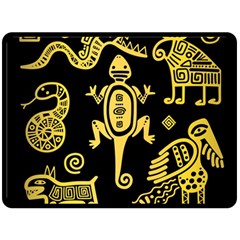 Mexican Culture Golden Tribal Icons Fleece Blanket (large)  by Vaneshart