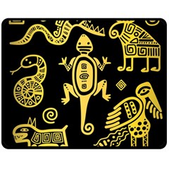 Mexican Culture Golden Tribal Icons Fleece Blanket (Medium) 