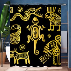 Mexican Culture Golden Tribal Icons Shower Curtain 60  x 72  (Medium) 