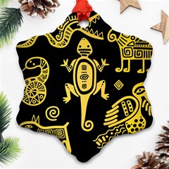 Mexican Culture Golden Tribal Icons Snowflake Ornament (Two Sides)