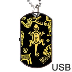 Mexican Culture Golden Tribal Icons Dog Tag USB Flash (Two Sides)