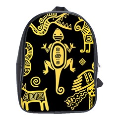 Mexican Culture Golden Tribal Icons School Bag (XL)