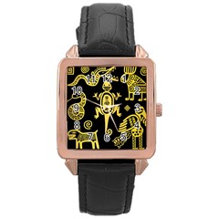 Mexican Culture Golden Tribal Icons Rose Gold Leather Watch 