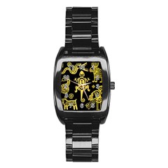 Mexican Culture Golden Tribal Icons Stainless Steel Barrel Watch