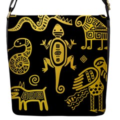 Mexican Culture Golden Tribal Icons Flap Closure Messenger Bag (S)