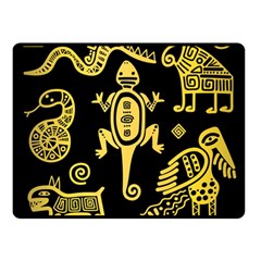 Mexican Culture Golden Tribal Icons Double Sided Fleece Blanket (small) 