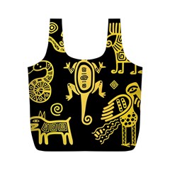 Mexican Culture Golden Tribal Icons Full Print Recycle Bag (M)