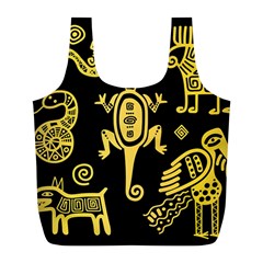 Mexican Culture Golden Tribal Icons Full Print Recycle Bag (L)