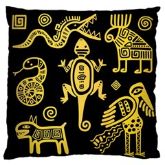 Mexican Culture Golden Tribal Icons Large Flano Cushion Case (One Side)